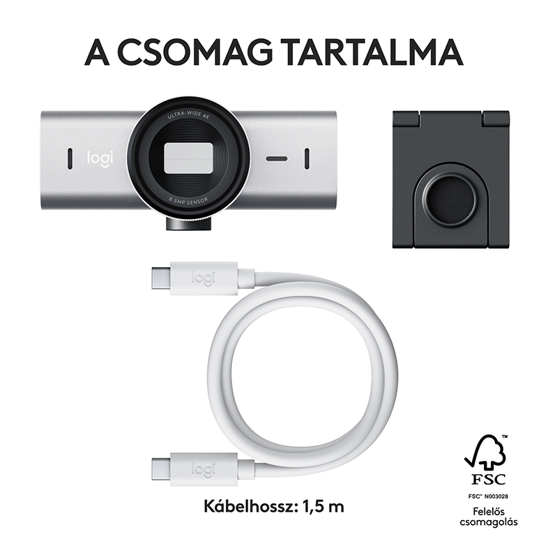 Logitech webkamera készlet, kamera, állvány és kábel.