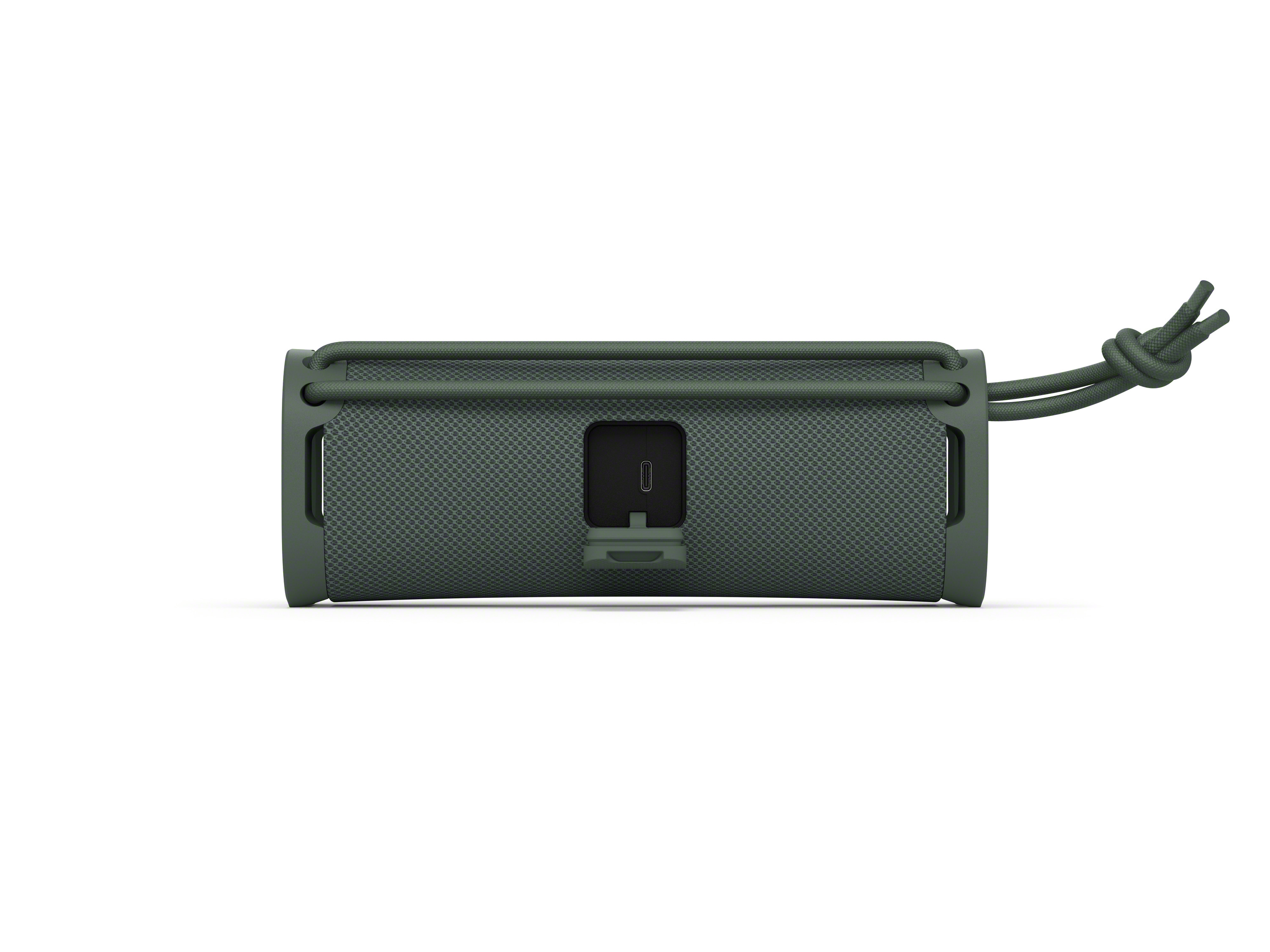 Altavoz verde con puerto sobre fondo blanco.