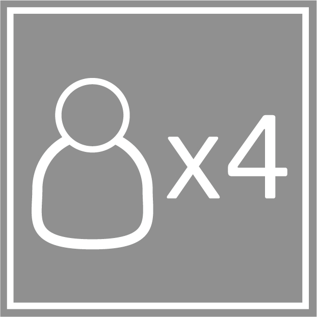 Symbol mit 8 Strichmännchen und x4, das die Kapazität angibt.