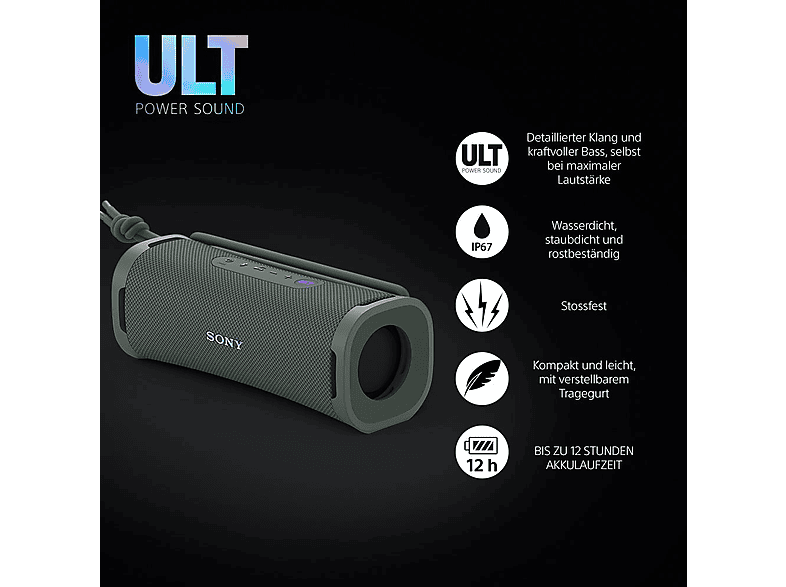 Sony ULT Field 1 Kabelloser, tragbarer Bluetooth-Lautsprecher mit ULT Power Sound, IP67, Wasser-, Staub- und Stoßfest, 12 h Akkulaufzeit, Forest-Grey; Bluetooth Lautsprecher — Foto 2 von 5