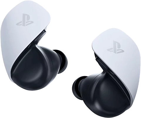 Két fehér és fekete Playstation fülhallgató a PlayStation logóval. Háttér: fehér.