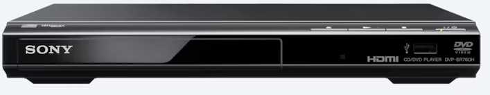 Fekete Sony DVD-lejátszó. Az előlapon fényes fekete panel, rajta a Sony logója látható.