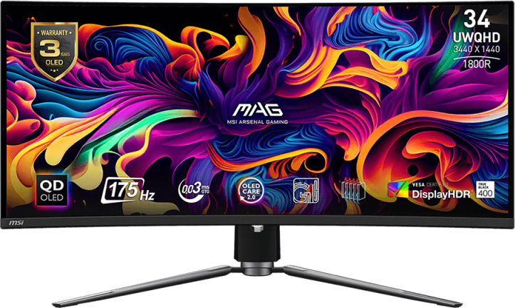MSI MAG 341CQP QD-OLED 34'' Ívelt UWQHD 175 Hz 21:9 FreeSync OLED Gamer monitor