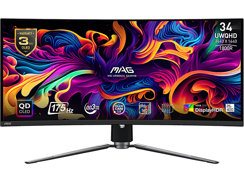 MSI MAG 341CQP QD-OLED 34'' Ívelt UWQHD 175 Hz 21:9 FreeSync OLED Gamer monitor