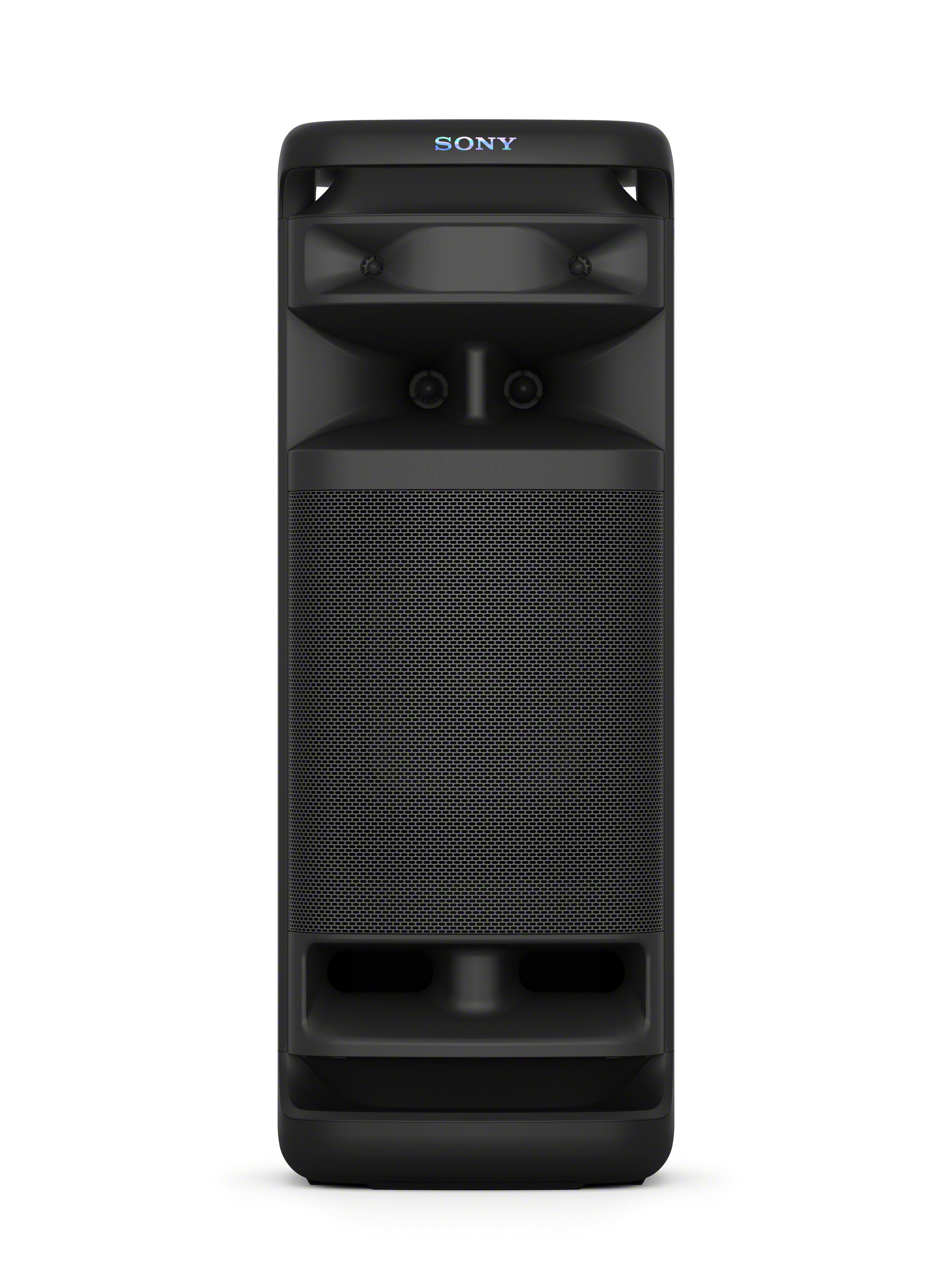 Schwarzer Sony-Lautsprecher mit Mesh-Front und schlichtem Design.