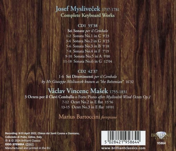 CD-Cover mit Holzmaserung und Werkliste von Mysliveček und Mašek.