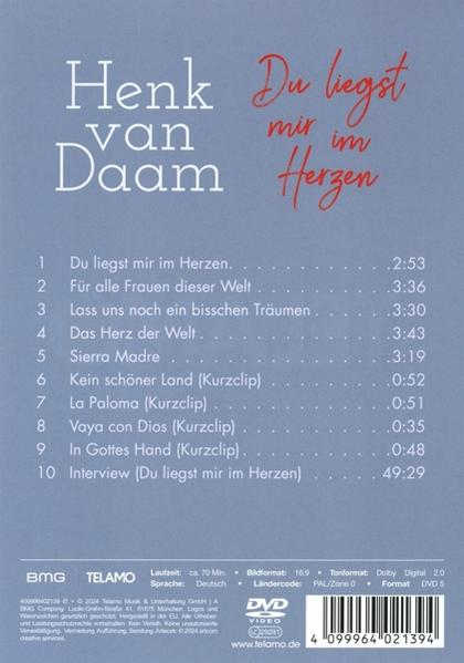 Rückseite einer DVD-Hülle mit Titelliste von Henk van Daam.