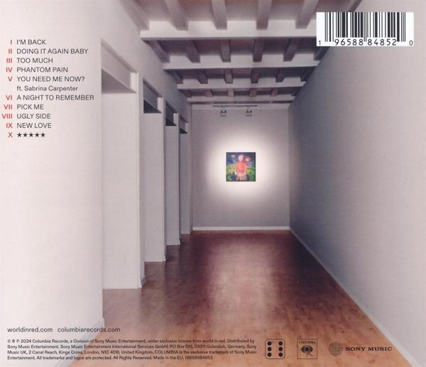 Rückseite einer CD-Hülle. Text und Titelliste, farbenfrohe Formen als Artwork.