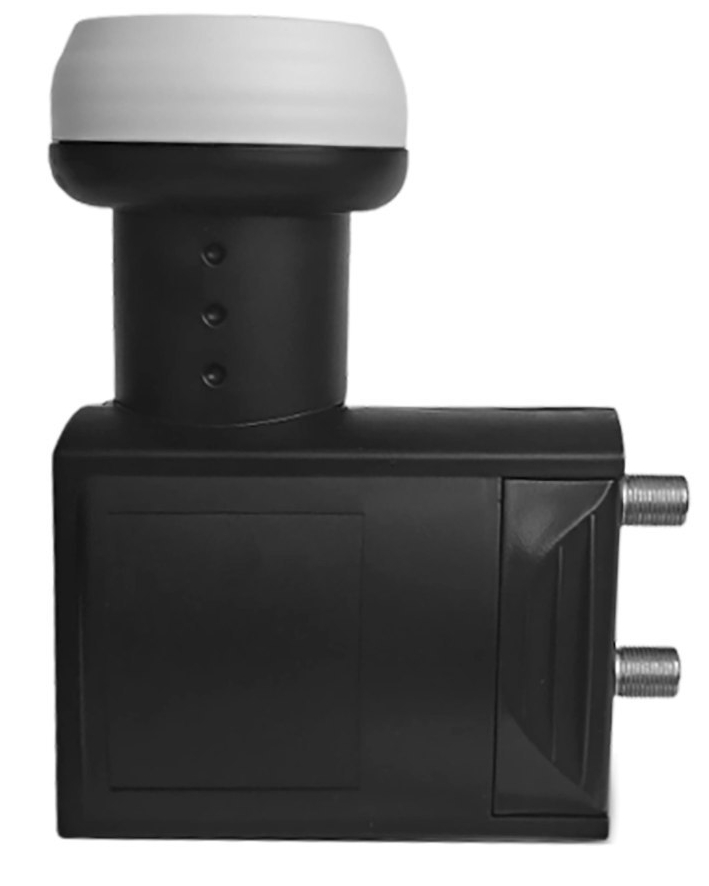 Czarny LNB, odbiornik satelitarny, z białą górą.