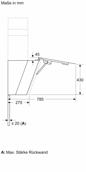 Diagramm zeigt Abmessungen eines Küchengeräts.
