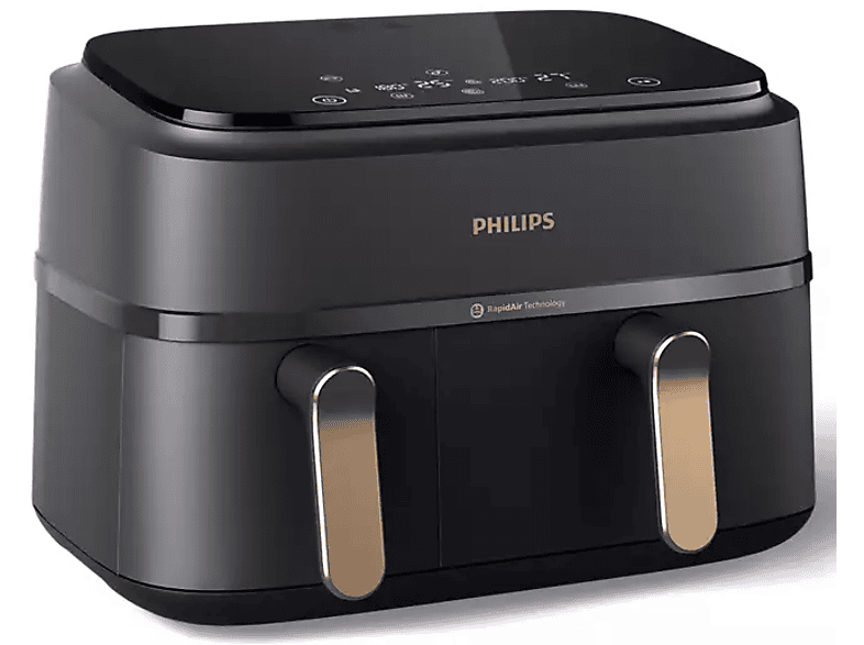 Frytkownica beztłuszczowa Air fryer PHILIPS Ovi Dual Basket NA352/00 z 2 szufladami Szary-miedziany – zdjęcie 3