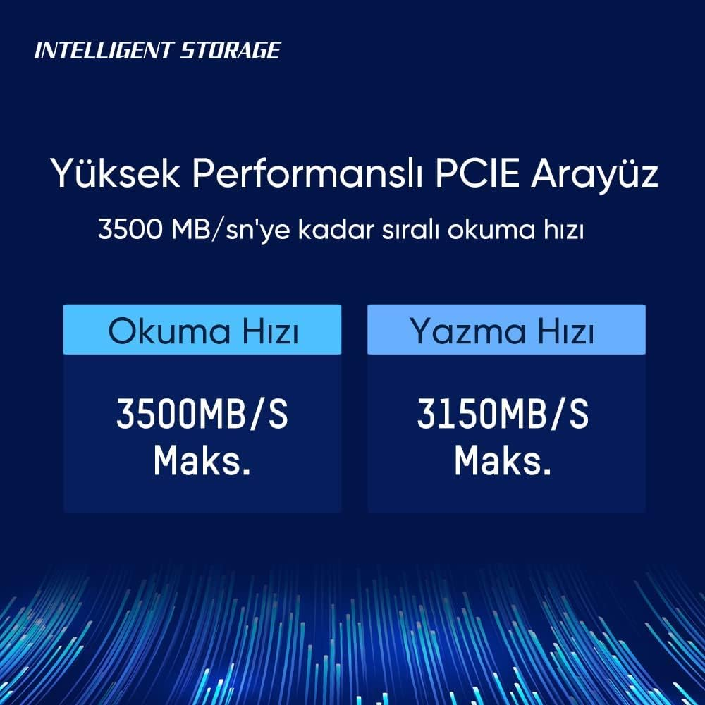 Bir PCIe arayüzünün okuma ve yazma hızını gösteren resim.