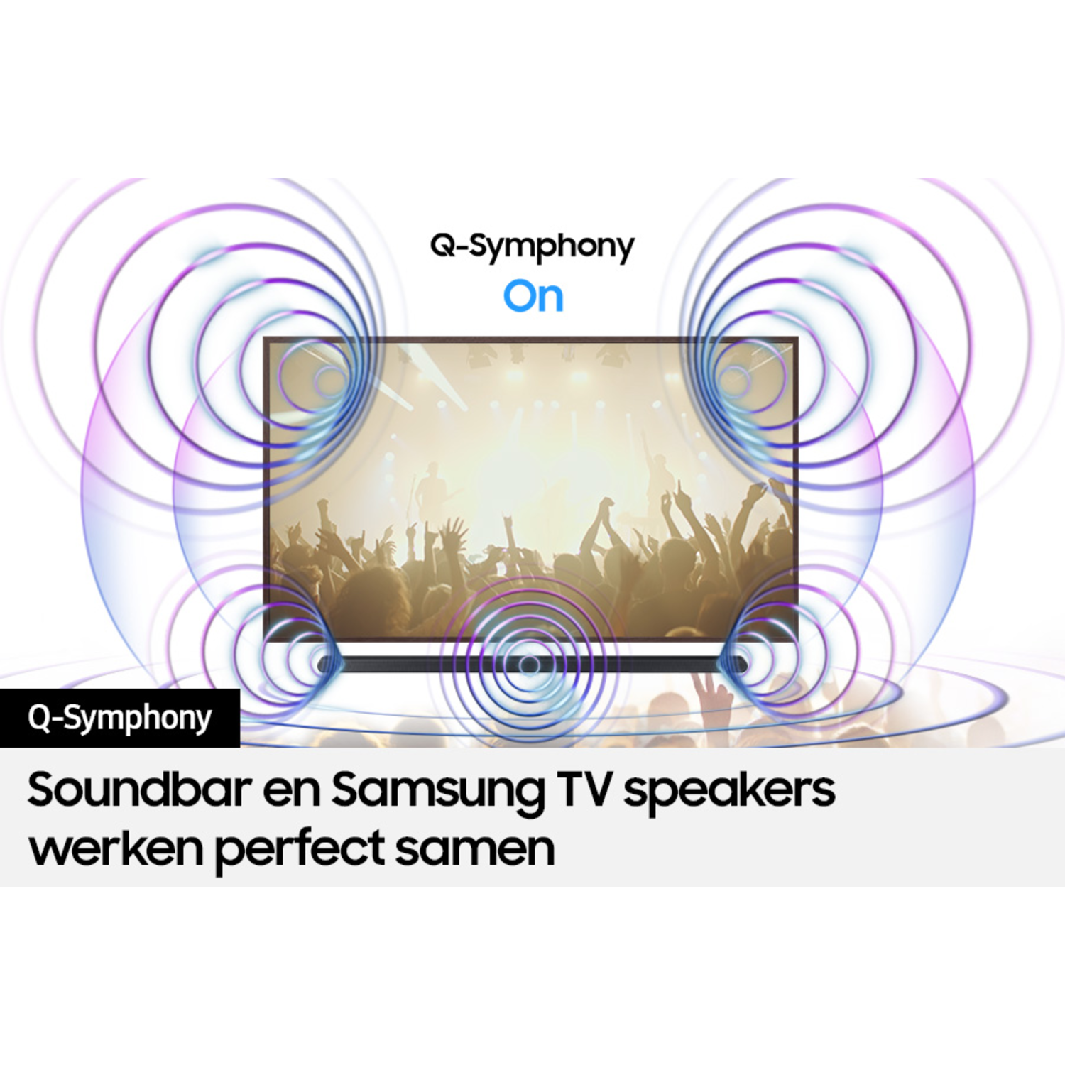 TV screen with a crowd silhouetted in front. Surrounding the screen are concentric circles.