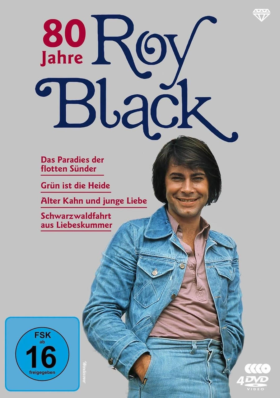 80 Jahre Roy Black. Ein Mann in Jeansjacke. DVD-Cover mit Text und Bild.