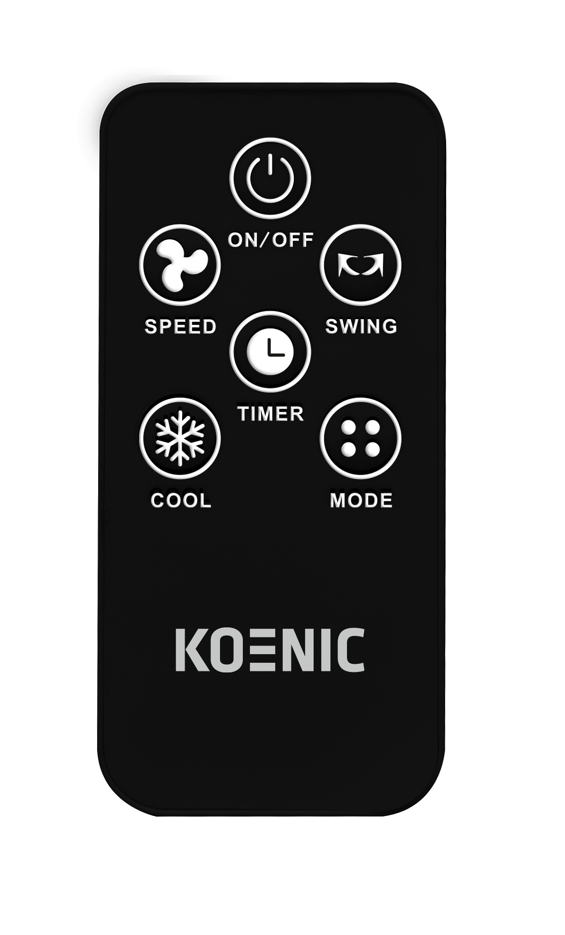 Eine schwarze Koenic Fernbedienung.