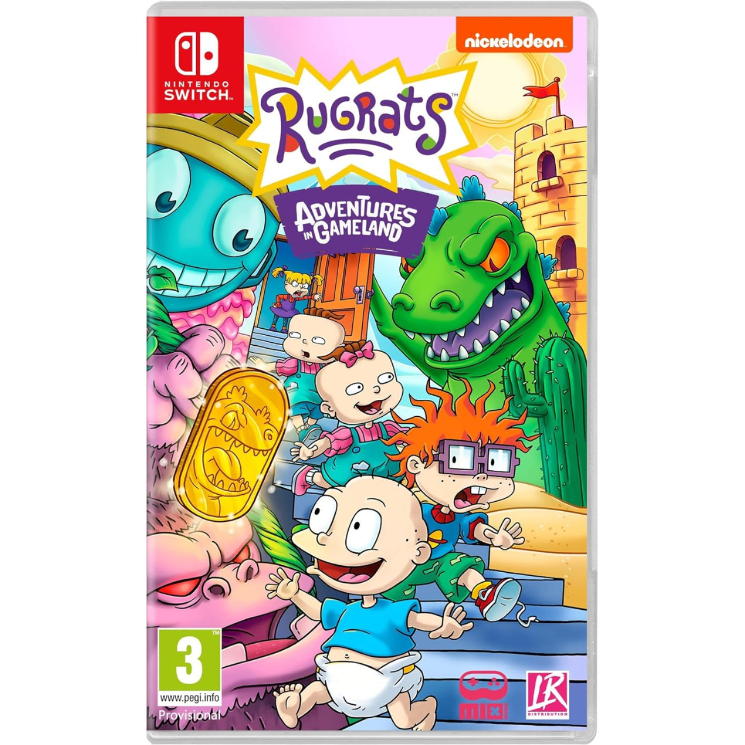 Nintendo Switch gamebox voor Rugrats: Adventures in Gameland, met stripfiguren.
