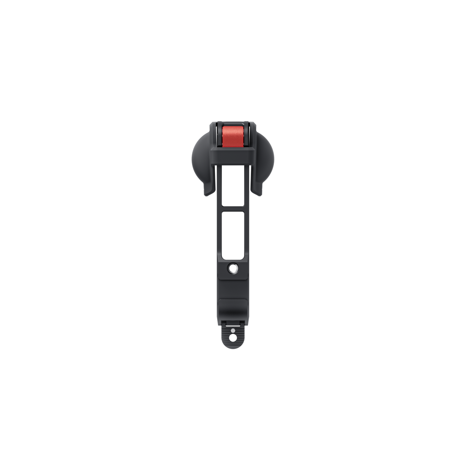 A black device with a red button. It has a handle and a clip.