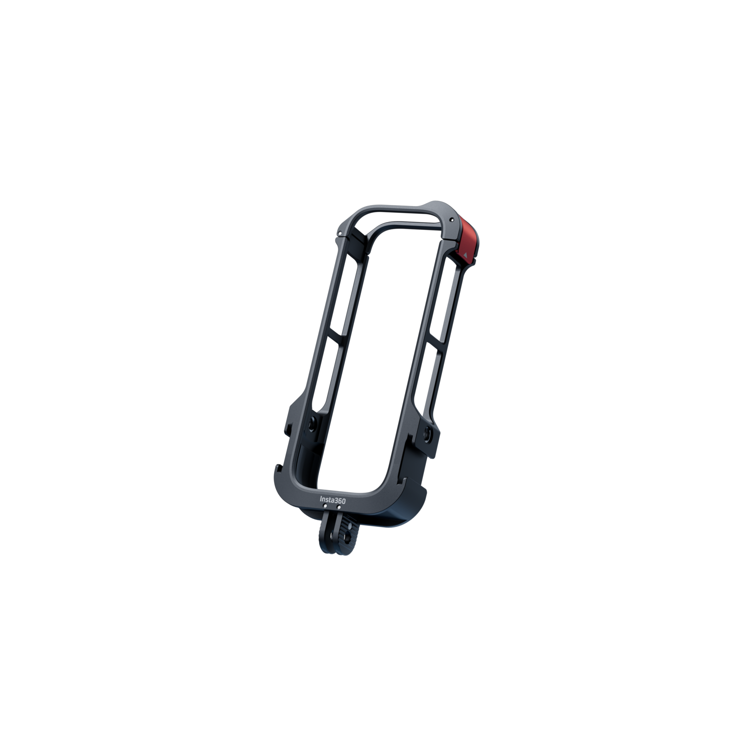Black frame for a camera, with a red button, on a black background.