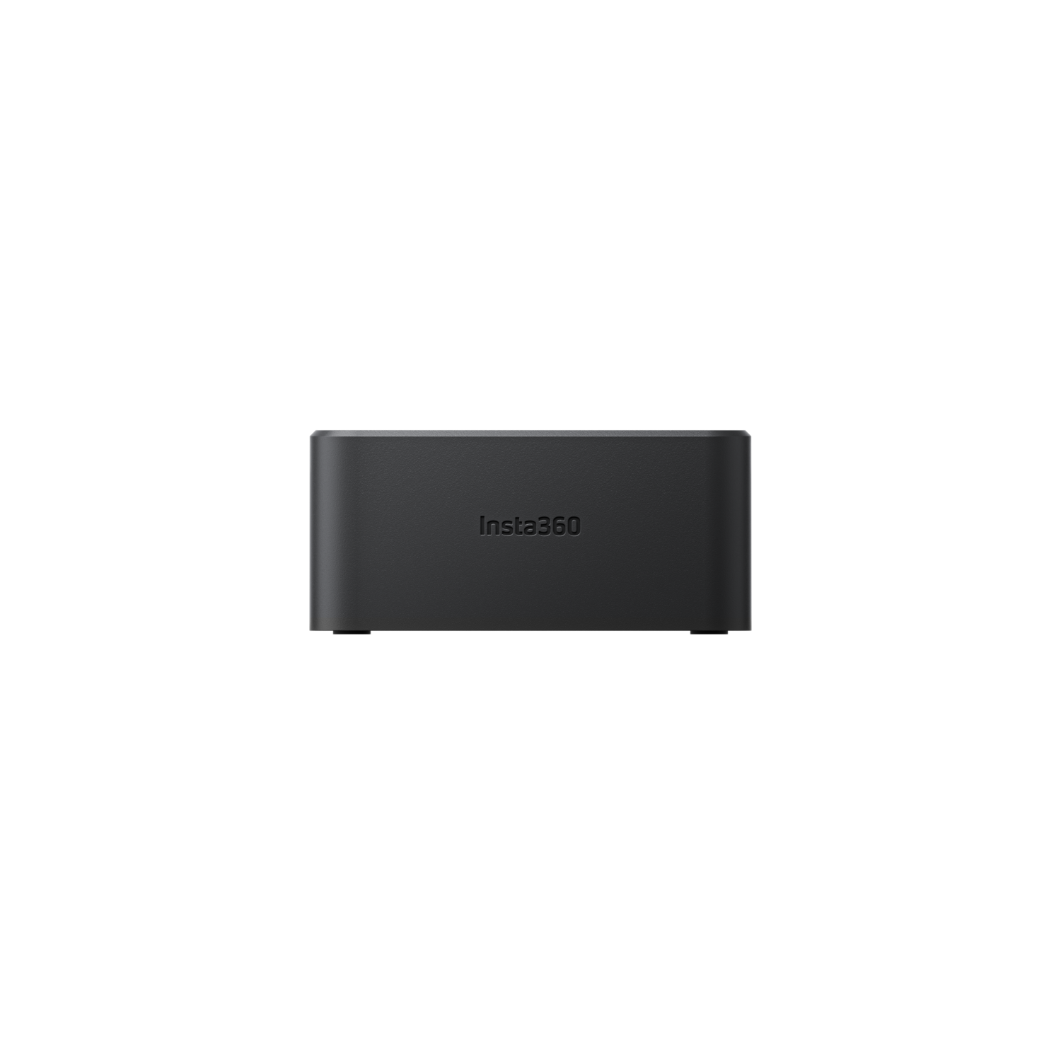 A rectangular black Insta360 device. The logo is on the top. Black background.