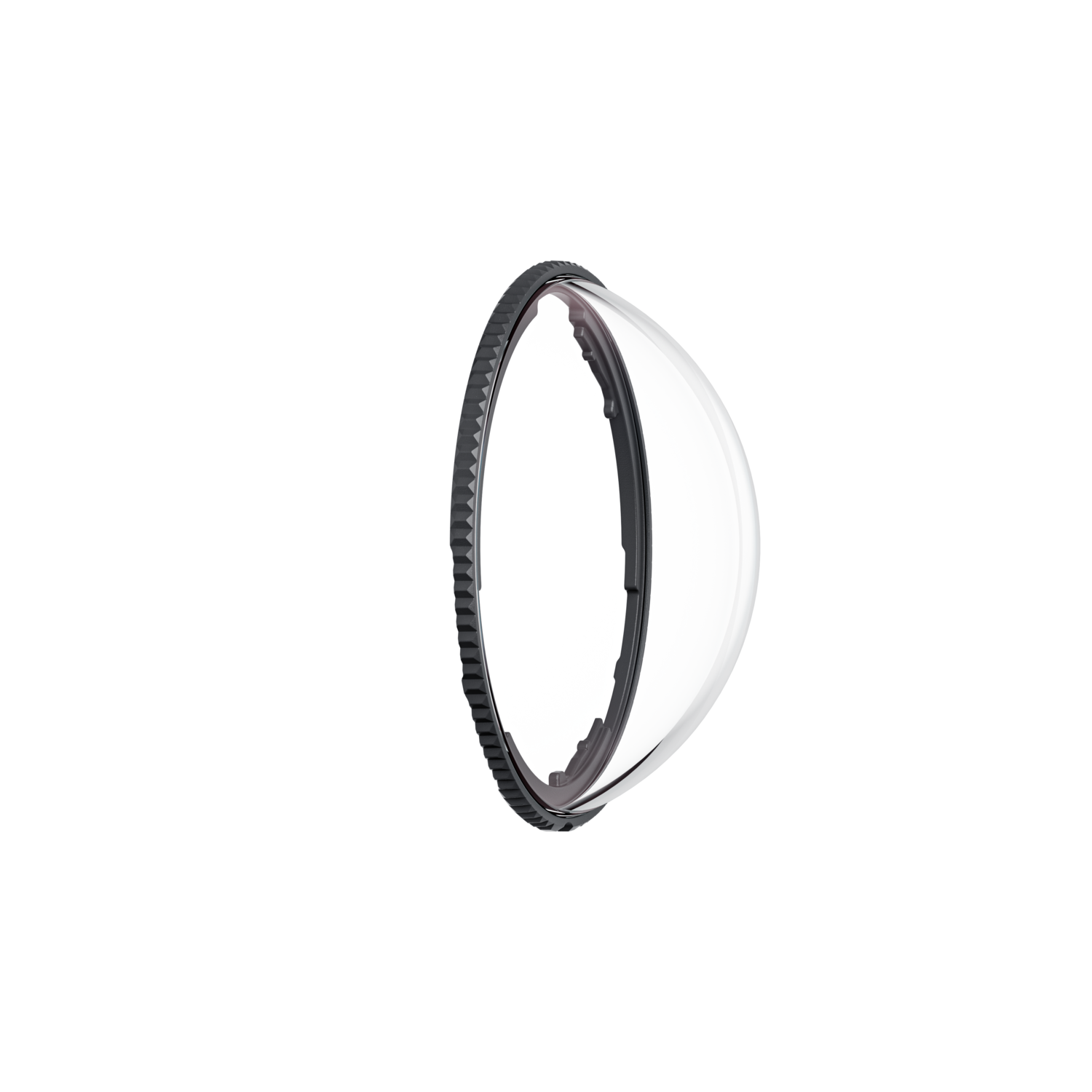 A camera lens with a black and silver design.