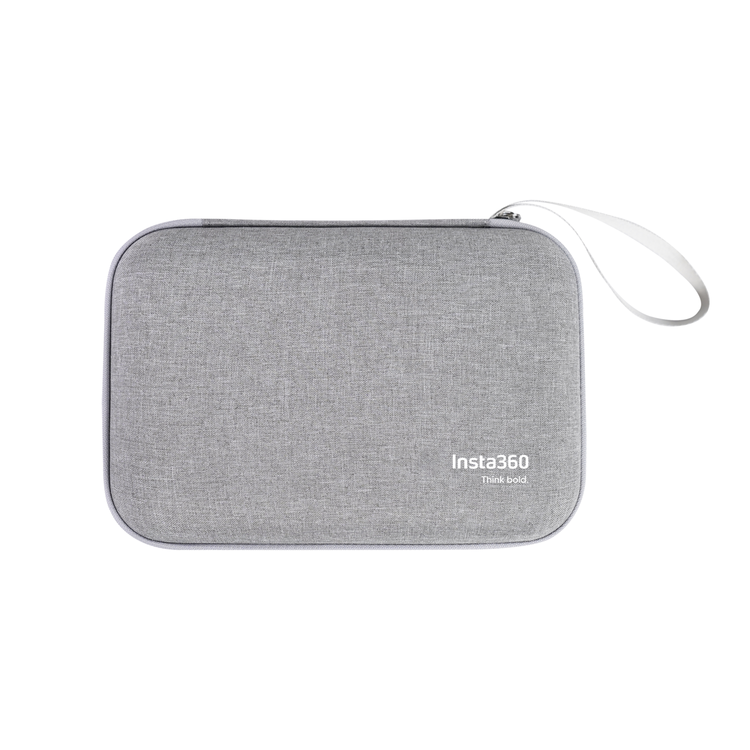 A gray Insta360 carrying case with the brand's name on it.
