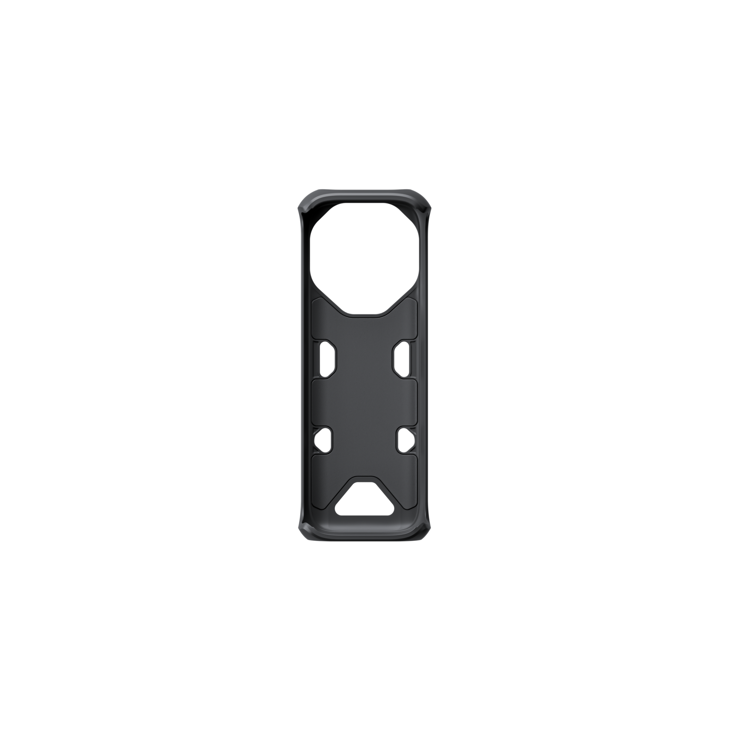 A black phone case with a camera hole and three rectangular cutouts.