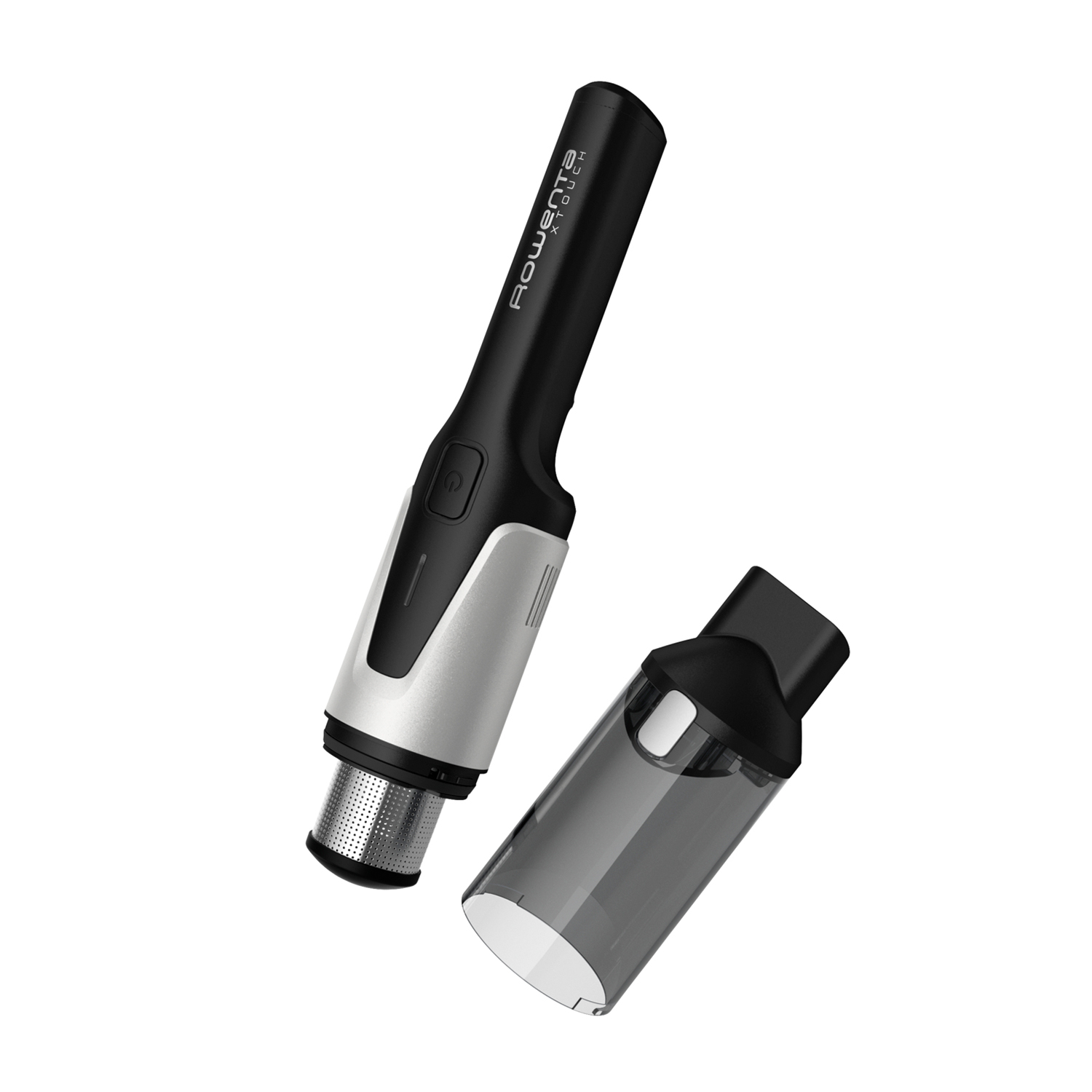 Aspirapolvere portatile Rowenta con contenitore della polvere rimovibile.