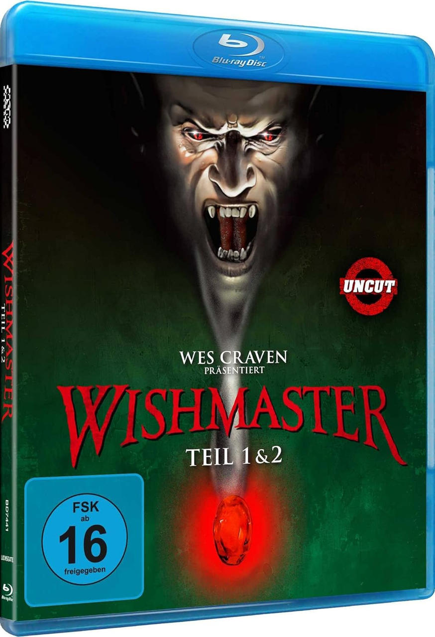 Blu-ray-Disc-Cover mit gruseligem Gesicht und rotem Edelstein.