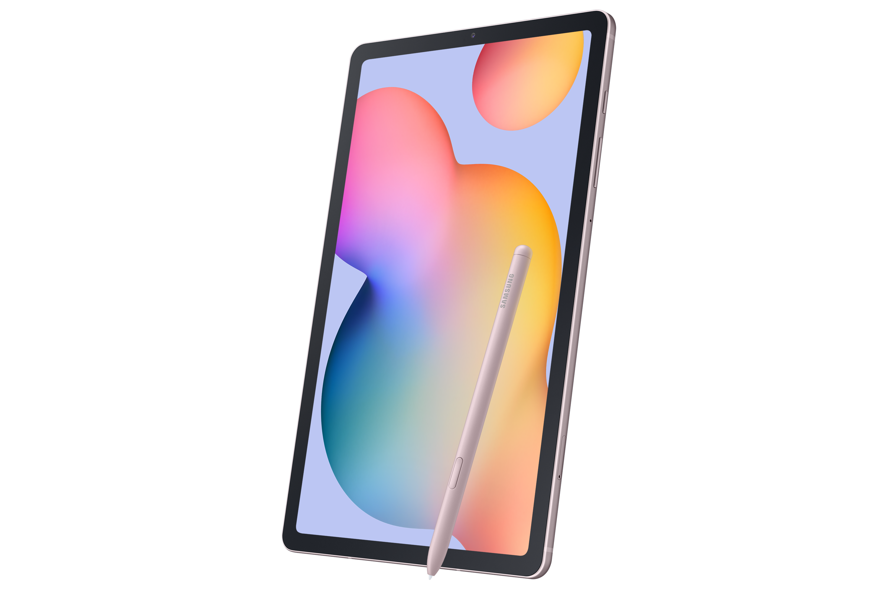Kalemli tablet. Ekran, renkli soyut şekiller gösterir, siyah arka plan.