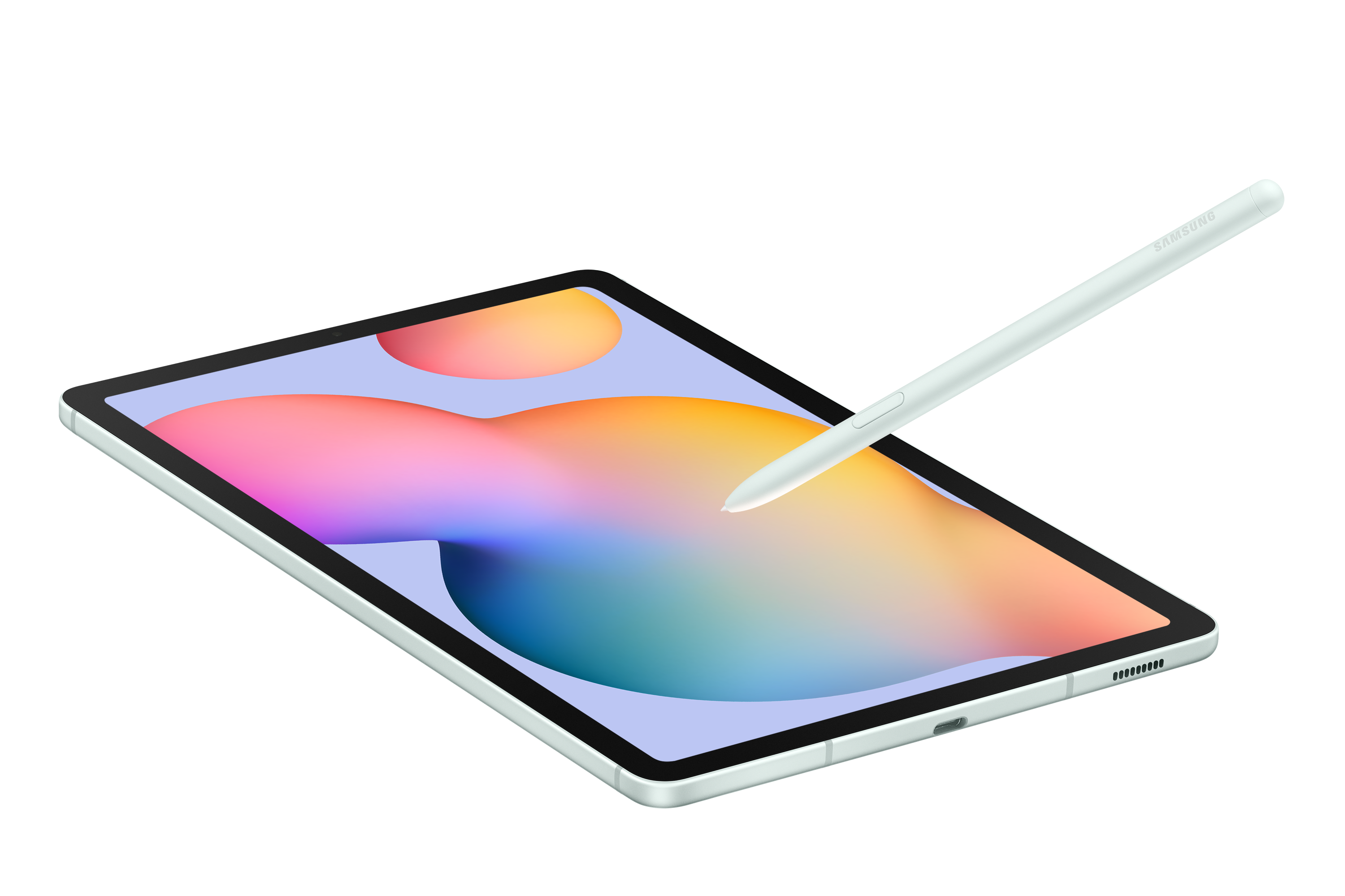 Siyah bir arka plan üzerinde tablet. Bir kalem ekranın yanında, açılı olarak duruyor.
