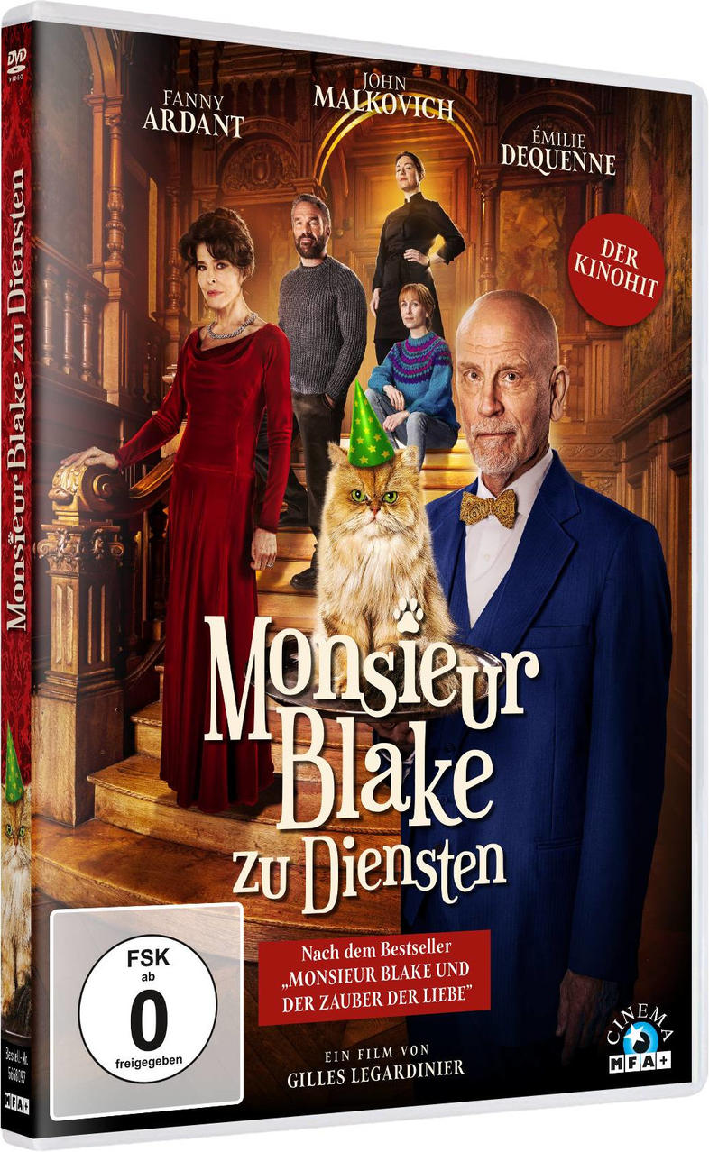Film-DVD-Cover mit Schauspielern und einer Katze mit Partyhut.