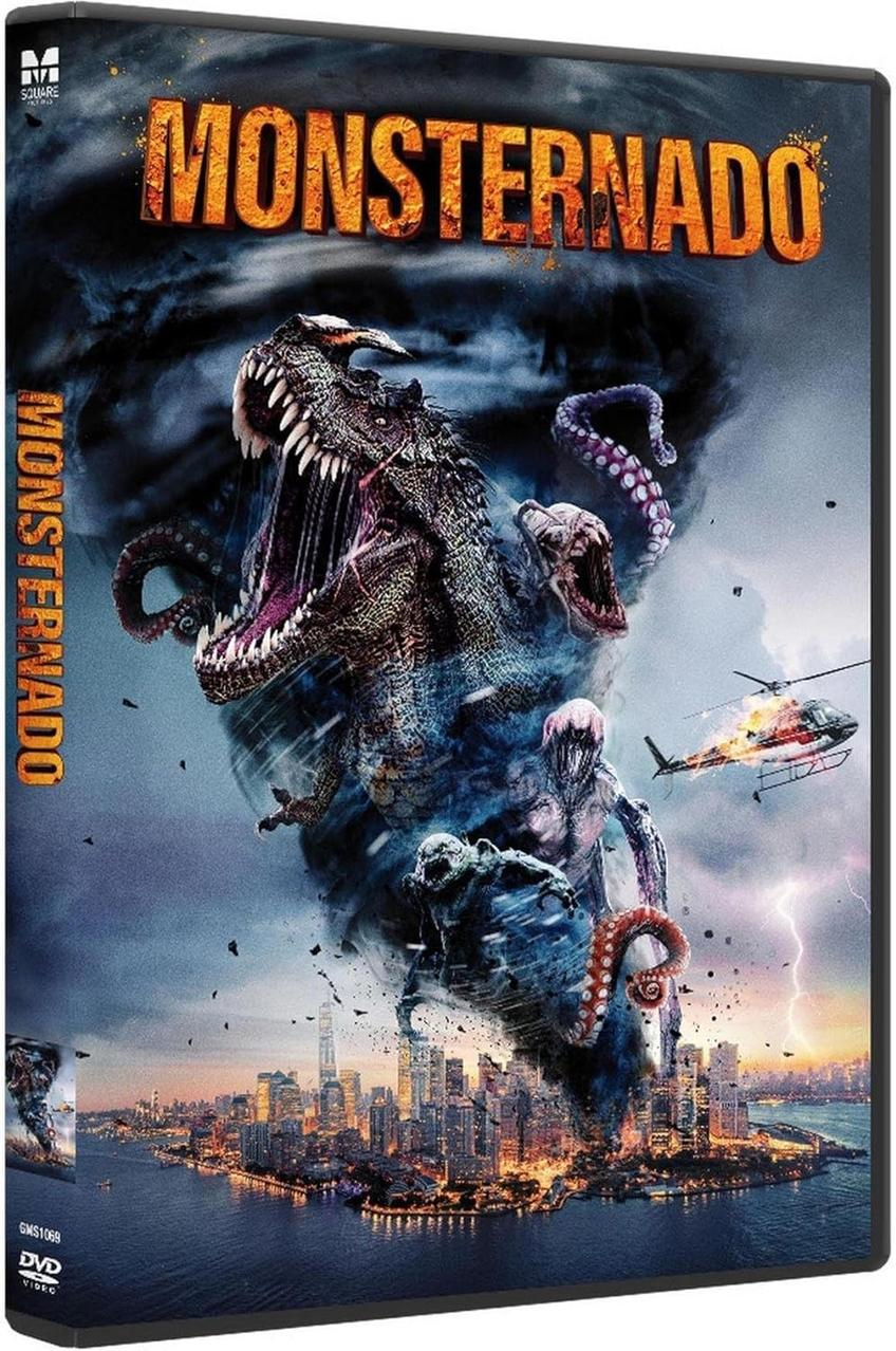 DVD-Hülle mit einem Monster und einer Stadt im Sturm mit dem Text "MONSTERNADO".