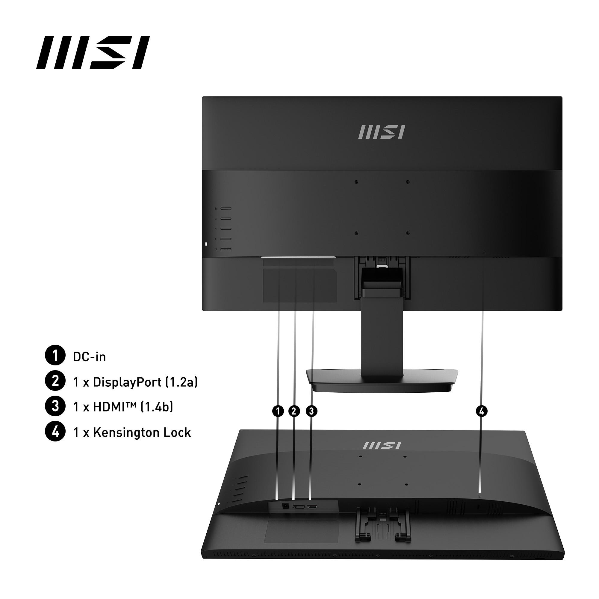 Rückansicht eines schwarzen Monitors mit Anschlussbezeichnungen.
