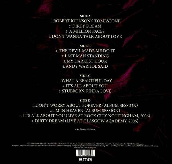 Album borító a számlistákkal és a stáblistákkal sötét háttéren.