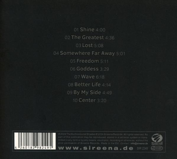 CD-Cover mit Titelliste. Text auf schwarzem Hintergrund. Barcode und Sireena-Logo unten.