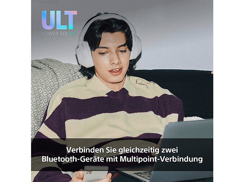 Sony ULT wear Bluetooth Kopfhörer mit Noise Cancelling, bis zu 30h Akkuleistung, IOS/Android, der gleiche Prozessor wie WH-1000XM5, Weiß; Bluetooth-Kopfhörer — Foto 5 von 5