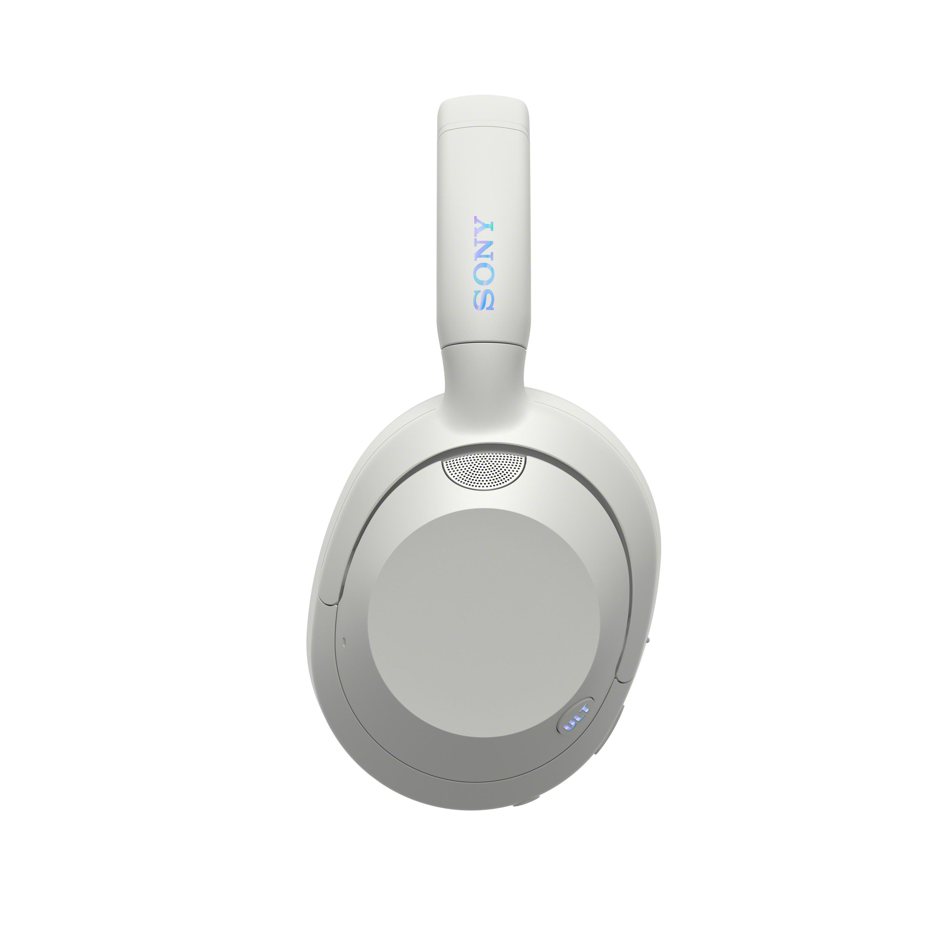 Weißer Sony-Kopfhörer, von vorne gesehen, schlichtes Design.