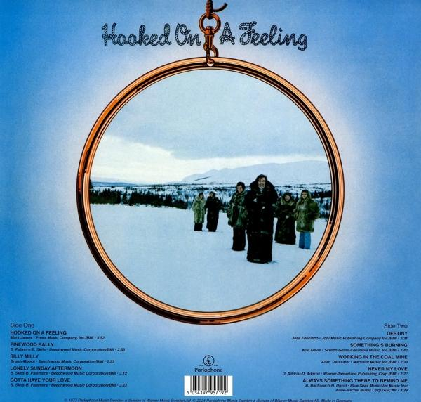 Ein Schallplattencover mit einem Spiegeldesign. Das Album heißt Hooked On A Feeling.