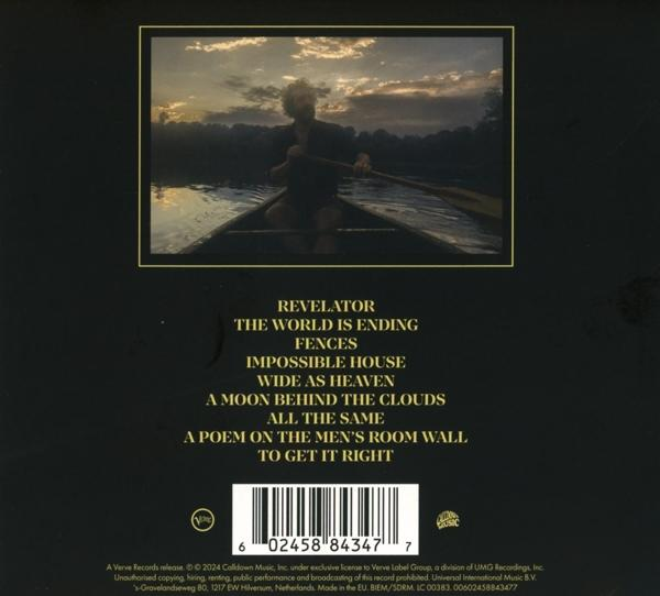 Albumcover mit einer Person in einem Boot auf dem Wasser, Songtitel unter dem Bild.