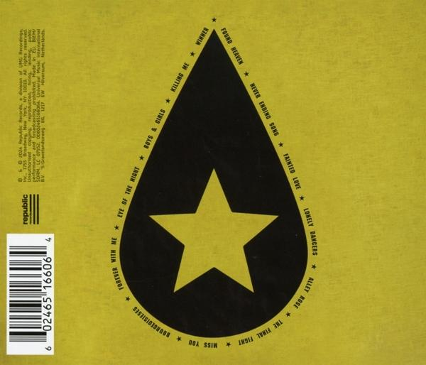 Albumcover mit gelbem Hintergrund und schwarzer Tränenform mit Stern.