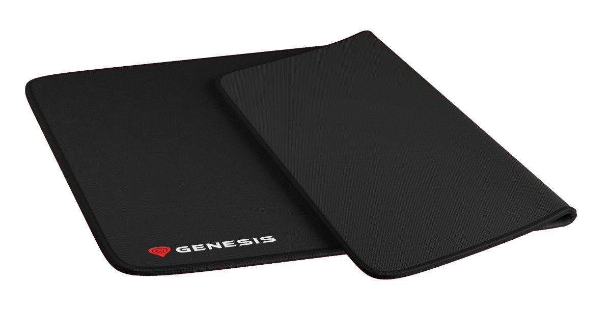 Dwie czarne podkładki Genesis na białym tle. Jedna na drugiej.