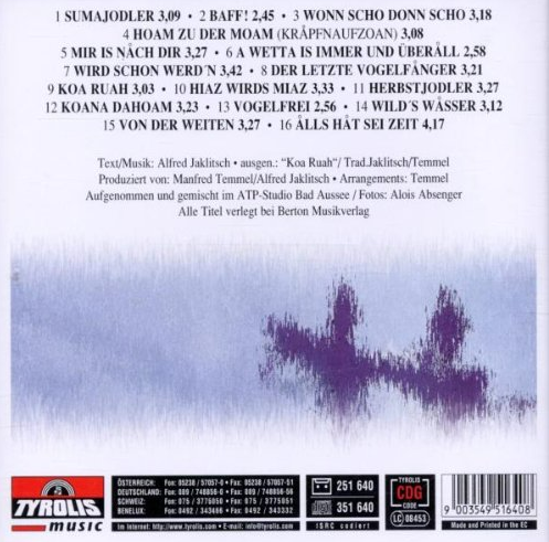CD-Cover mit Text und verschwommenem lila Bild, Tyrolis Music-Logo unten.