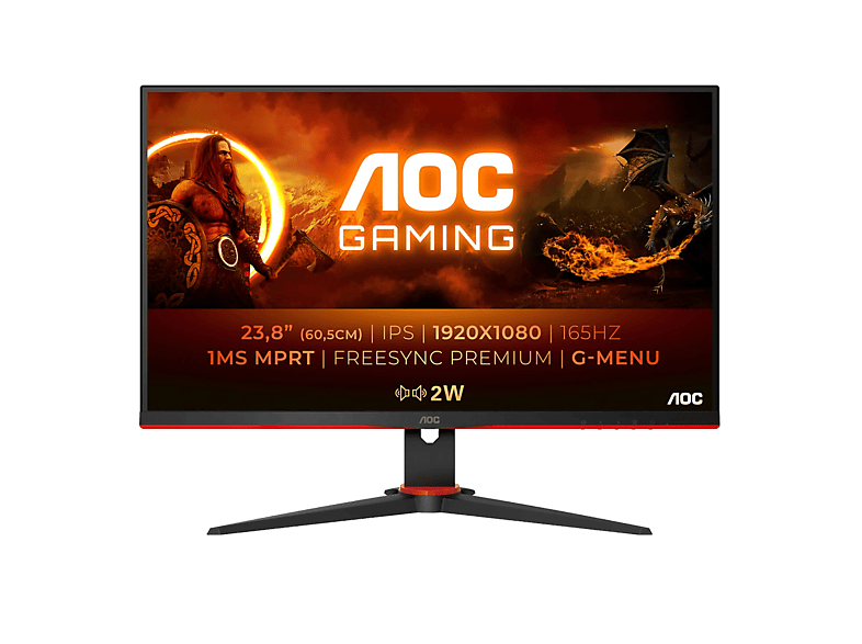 Monitor gaming - AOC 24G2SPAE/BK, 23.8 ", Full-HD, 1 ms, 165 Hz, HDMI 1.4 x 2, DisplayPort 1.2 1, VGA, Negro