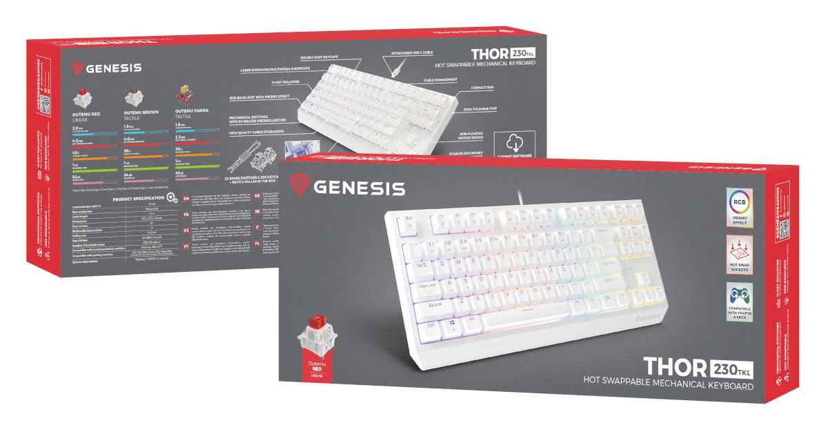 Dwa pudełka z klawiaturą mechaniczną. Jeden pokazuje układ klawiatury. Drugi pokazuje przełączniki.