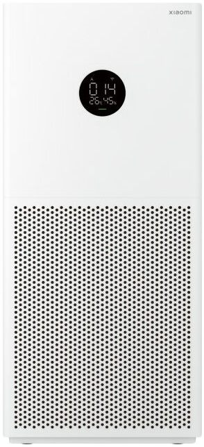 Fehér Xiaomi légtisztító kijelzővel és perforált előlappal.