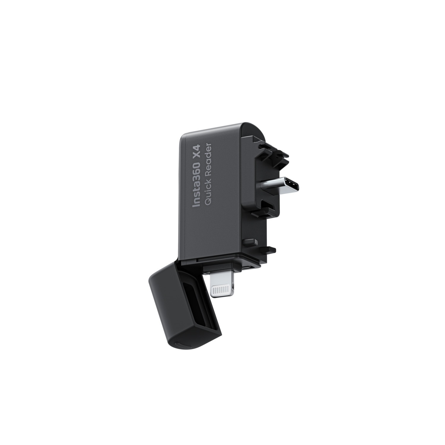 Insta360 X4 Quick Reader, un accessoire noir avec divers ports.