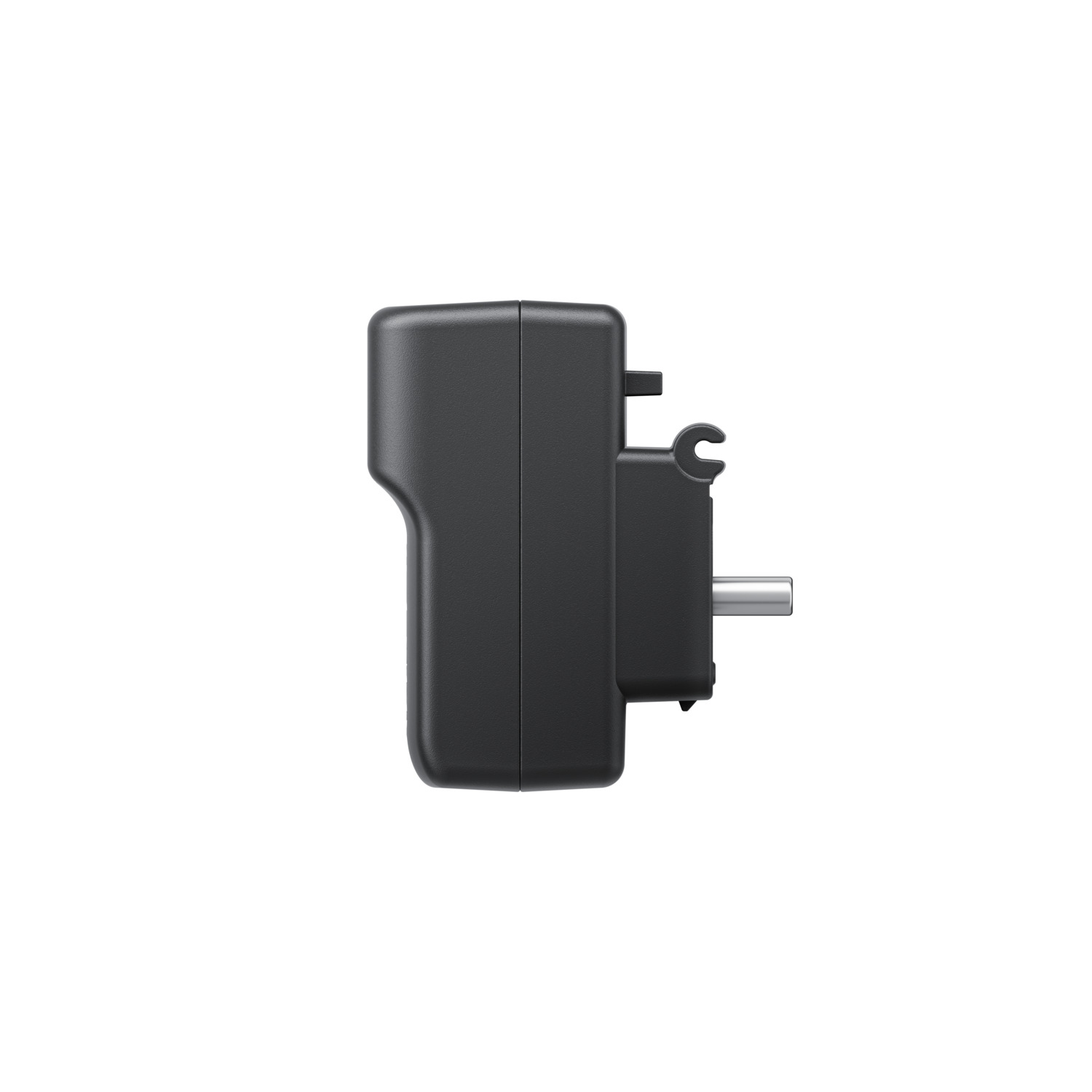 Chargeur noir avec prise, vue latérale.