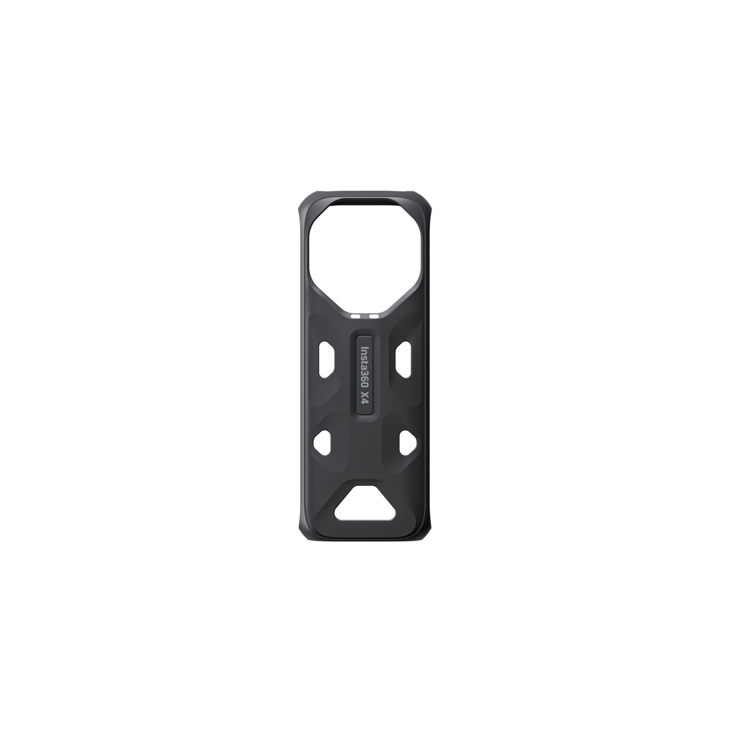 Un étui noir pour caméra Insta360 X4 avec un trou central.