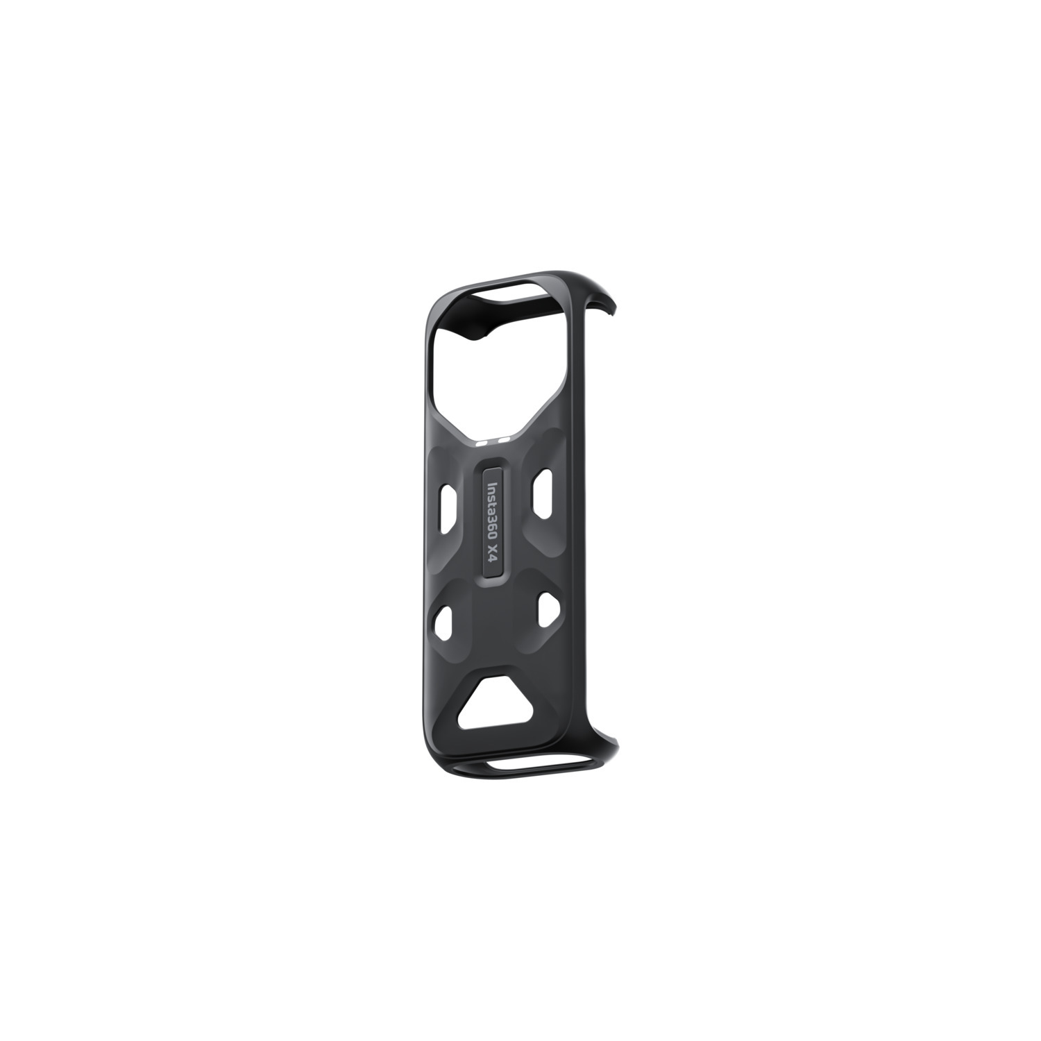 Housse noire pour appareil photo Instax, montrant le nom de la marque et les découpes.