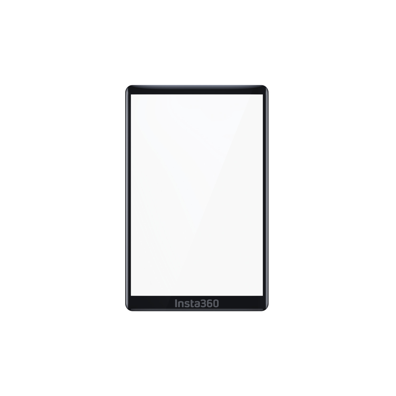 Insta360 tablet, zwart frame, leeg wit scherm, op een witte achtergrond.